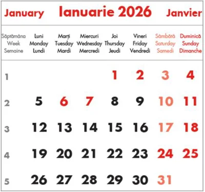 Mini calendar birou 2026, format 8,5x8 cm, 12 file