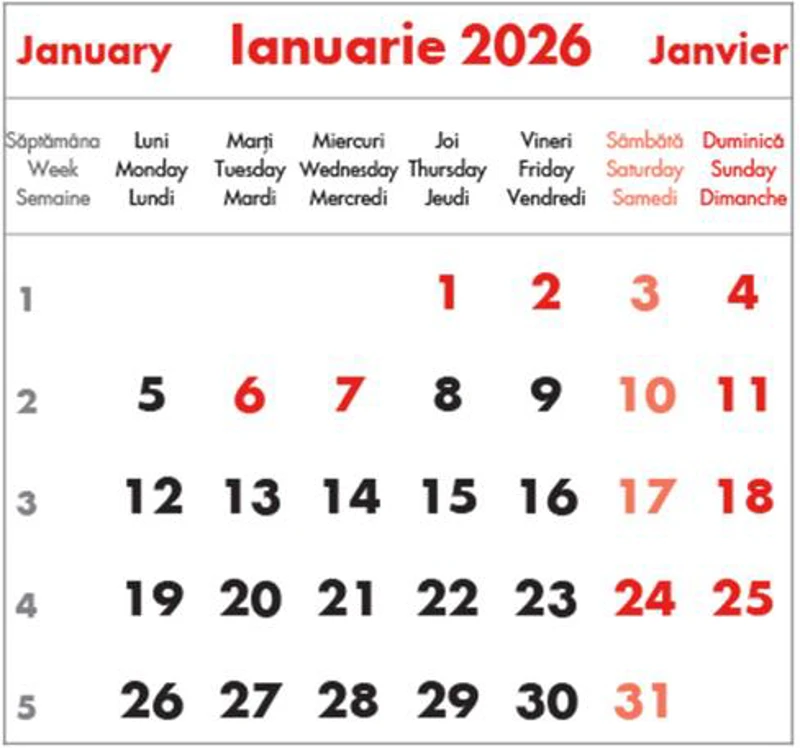 Mini calendar birou 2026, format 8,5x8 cm, 12 file