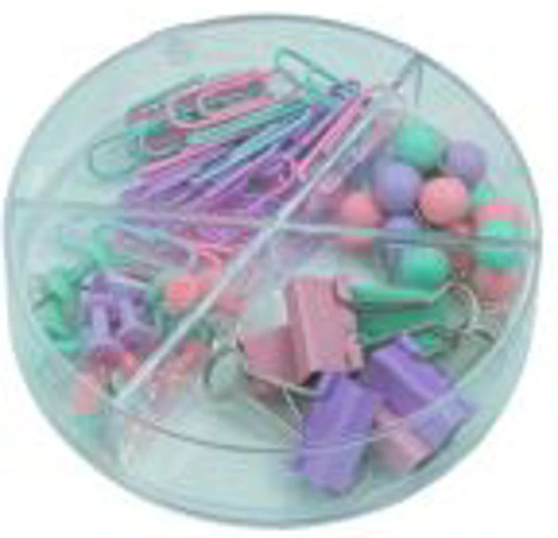 Accesorii set birou Cnx, 62 piese, culori pastel - agrafe, ace gamalie, ace tabla, clips