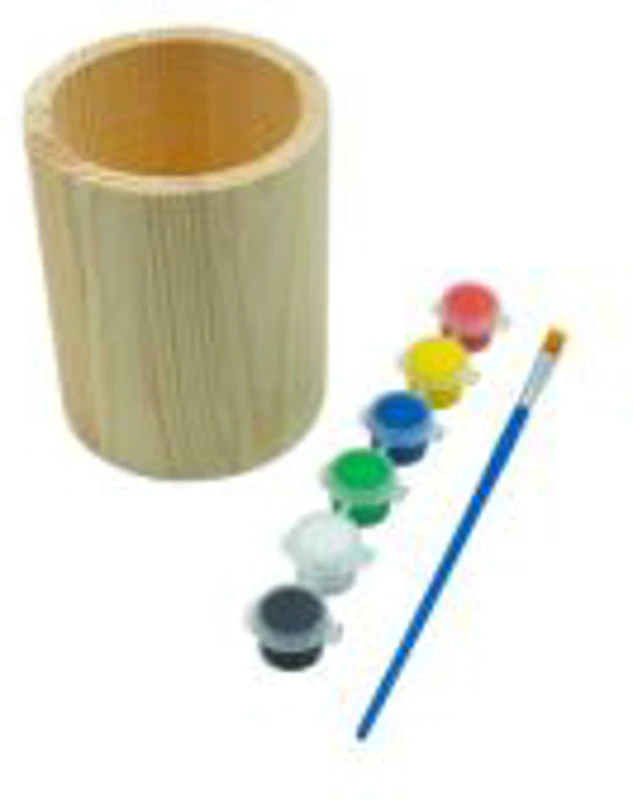 Accesorii creatie - lemn pictura - pahar rotund, +6 culori +pensula, pentru pictat, CNX