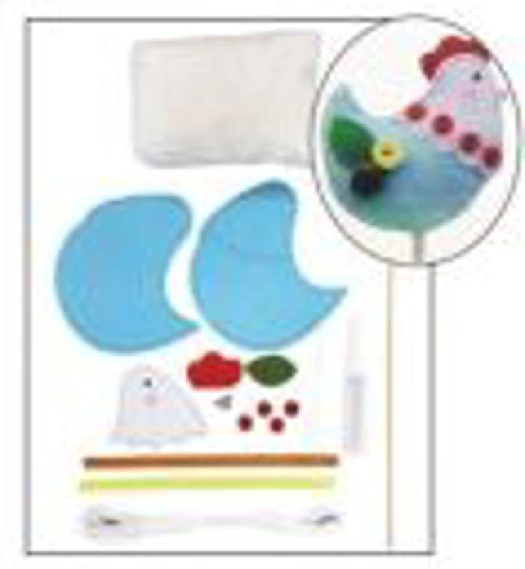 Set accesorii creatie pui fetru, 14cm, ac plastic, ata, lipici, vata sintetica, instructiuni
