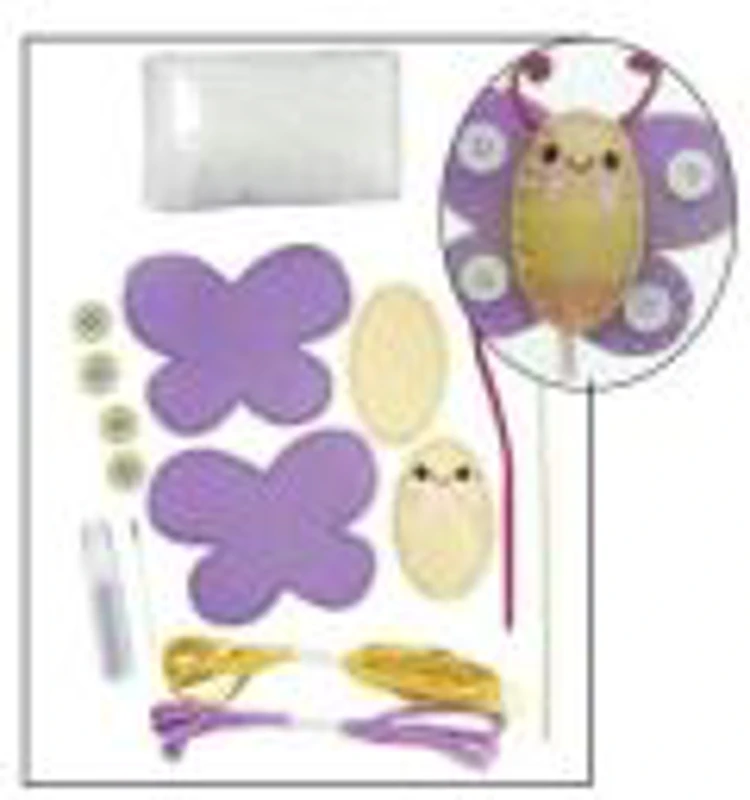 Set accesorii creatie fluture fetru, 14cm, ac plastic, ata, lipici, vata sintetica, instructiuni