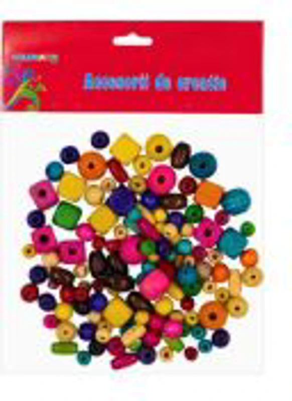 Accesorii creatie - lemn - margele, diverse culori si dimensiuni, set 150 buc, Colorarte, MY09