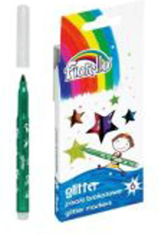 Marker cu vopsea Fiorello GR-118, varf rotund, 1.5mm, set 6 culori cu sclipici (galben, orange, rosu, mov, verde, albastru)