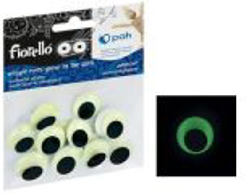 Accesorii creatie - ochi mari plastic, negru, 20mm, fosforescenti, set 15 buc, Fiorello, GR-KE15-20F / 170-2563
