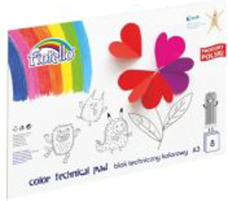 Bloc tehnic colorat A3 Fiorello 150-1439, 160g/mp, mix diverse culori, set 8 file