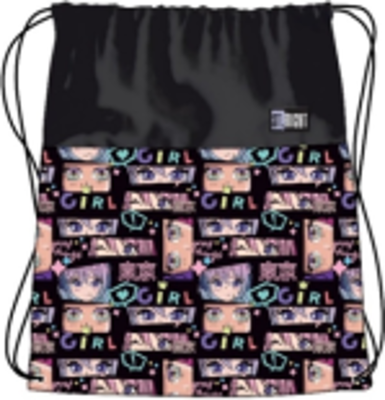 Rucsac cu snur pentru copii St. Majewski St. Right Colour Anime, 43 cm, negru