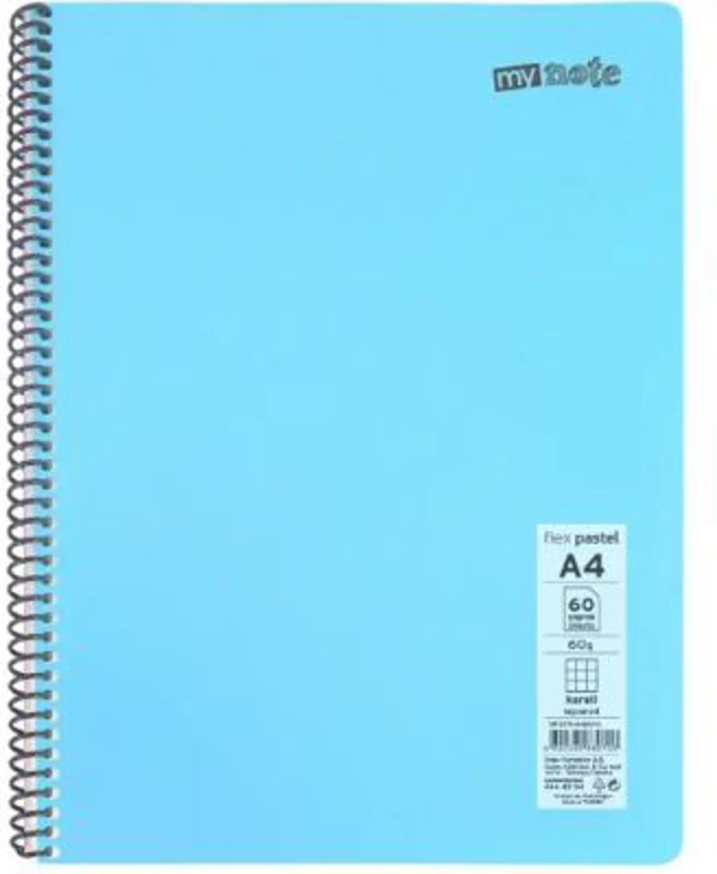 Caiet cu spira Mynote, format A4, 60 file offset 60 g/mp, liniatura matematica, coperta PP pastel, mix de 8 culori