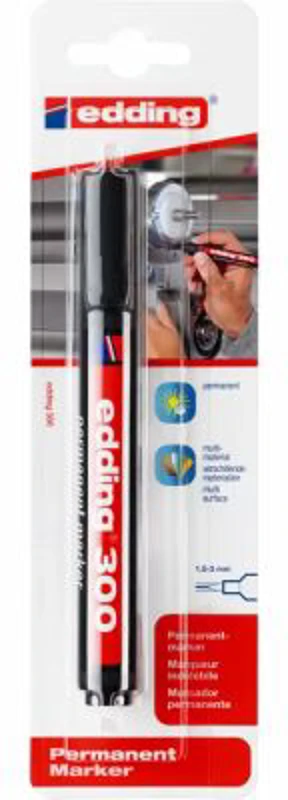 Marker Edding 300, permanent, varf 1. 5-3 mm, negru, in blister