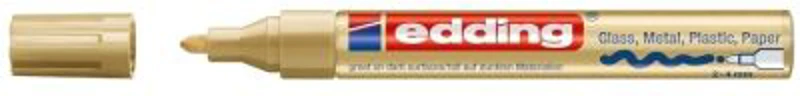 Marker permanent Edding 750, cu vopsea, corp metalic, alb, varf rotund, 2-4 mm, auriu