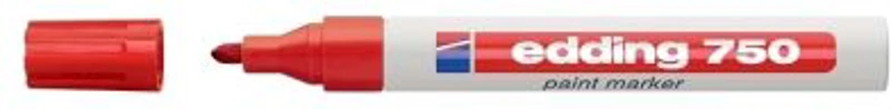 Marker permanent Edding 750, cu vopsea, corp metalic, varf rotund, 2-4 mm, rosu