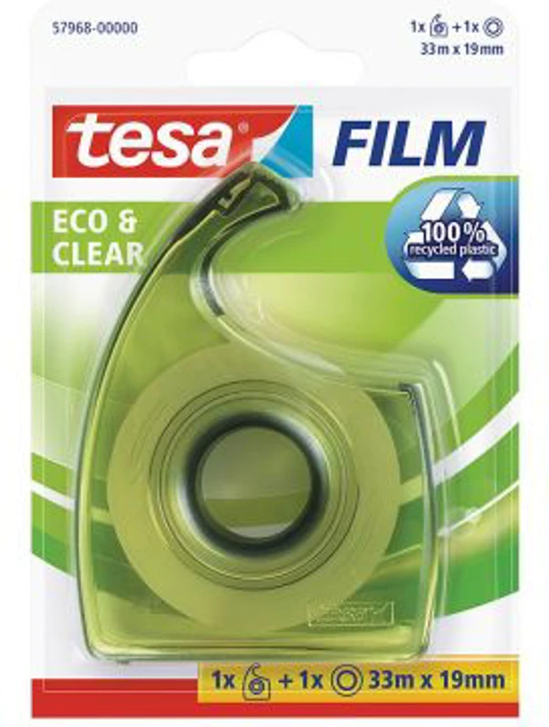 Banda adeziva Tesa Ecologo transparenta, 19 mm x 33 m, cu dispenser EasyCut