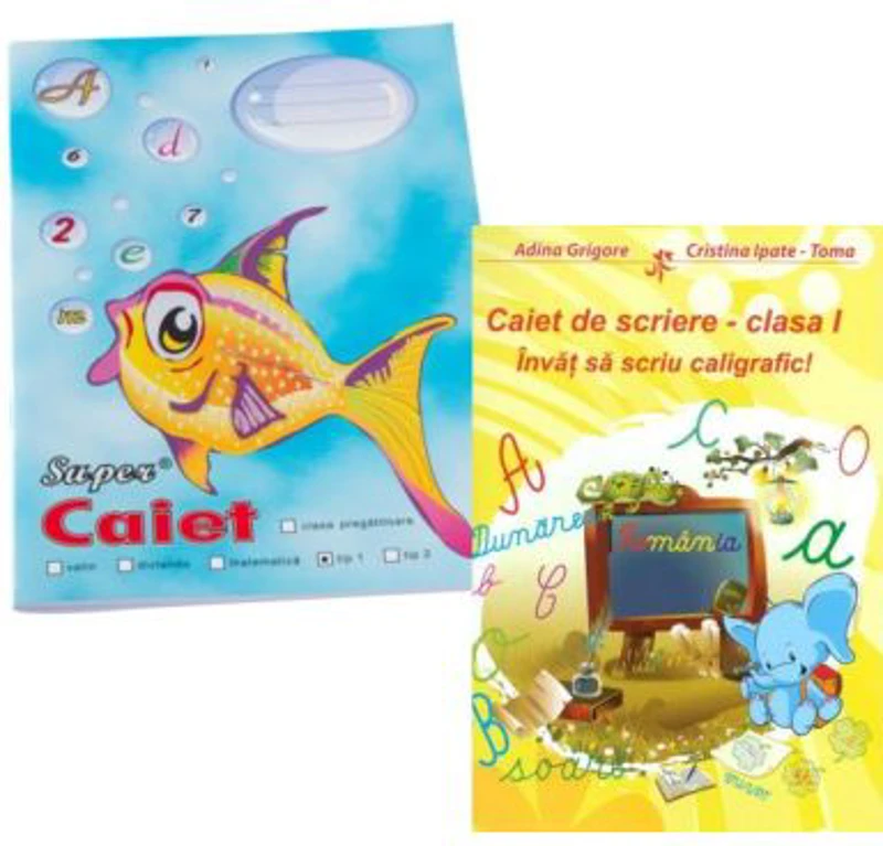 Pachet Caiet tip 1 Pestisor A5, 32 file, Casa Tipografica si Invat sa scriu caligrafic! Caiet de scriere clasa 1 - Adina Grigore