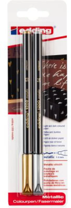 Marker Edding 1200 tip carioca, varf 1-3 mm auriu/argintiu blister