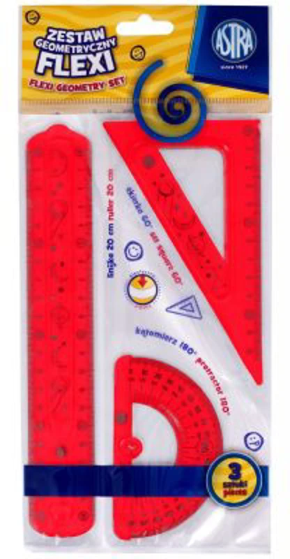 Set geometrie Astra, 3 elemente flexibile, raportor, rigla, echer