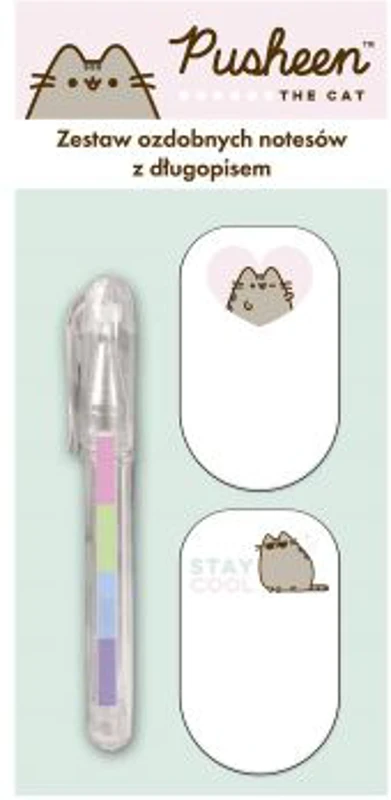 Set notite adezive si pix cu gel curcubeu Majewski, Pusheen, 3 piese