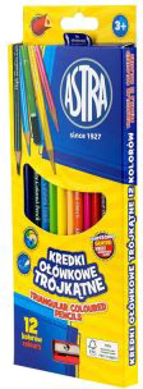 Creioane colorate Astra, triunghiulare, 12 culori