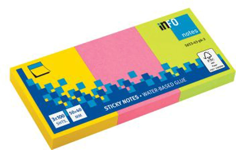 Notite adezive InFO, 40x50 mm, 3 culori neon
