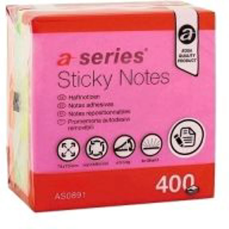 Notite adezive, A-Series, 75 x 75 mm, 400 file, 4 culori