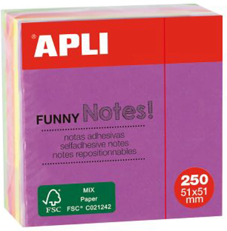 Notite adezive, Apli, 51 x 51 mm, 250 file, 4 culori neon