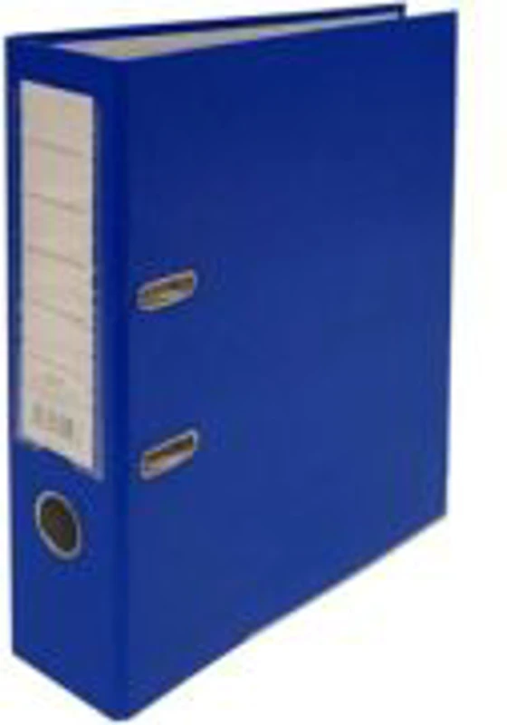 Biblioraft plastifiat dezasamblat, A4, portret, 7. 5cm, albastru, buzunar eticheta, inele metalice