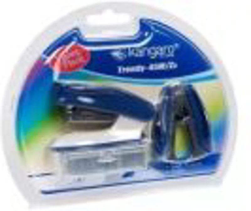 Capsator Kangaro TRENDY-45M/Z3, 24/6, 15coli, albastru, blister (+ decapsator, + capse 24/6)