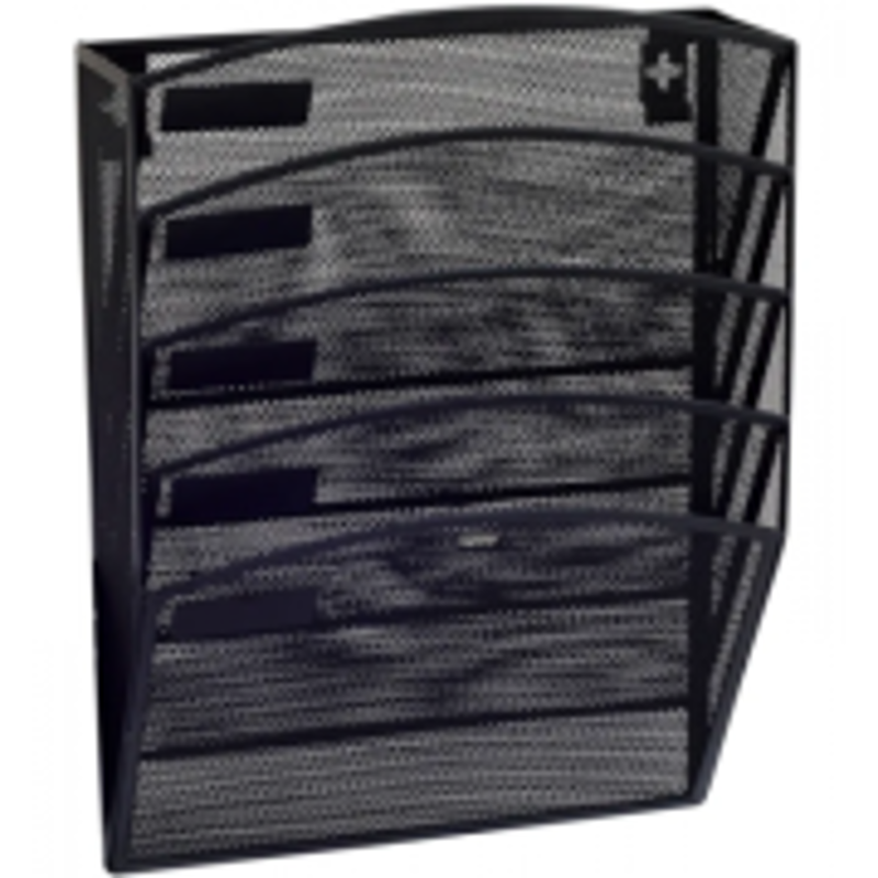 Suport documente Grand GR-080, 43. 5x30. 8x7. 8 cm, vertical, de perete, 5 compartimente, plasa metalica, negru