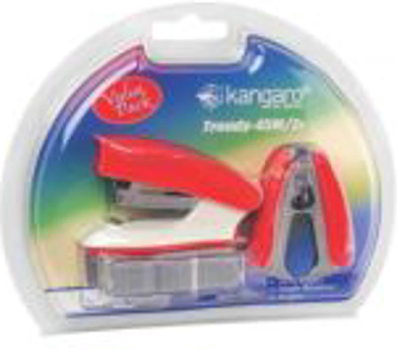 Capsator Kangaro TRENDY-45M/Z3, 24/6, 15coli, rosu, blister (+ decapsator, + capse 24/6)