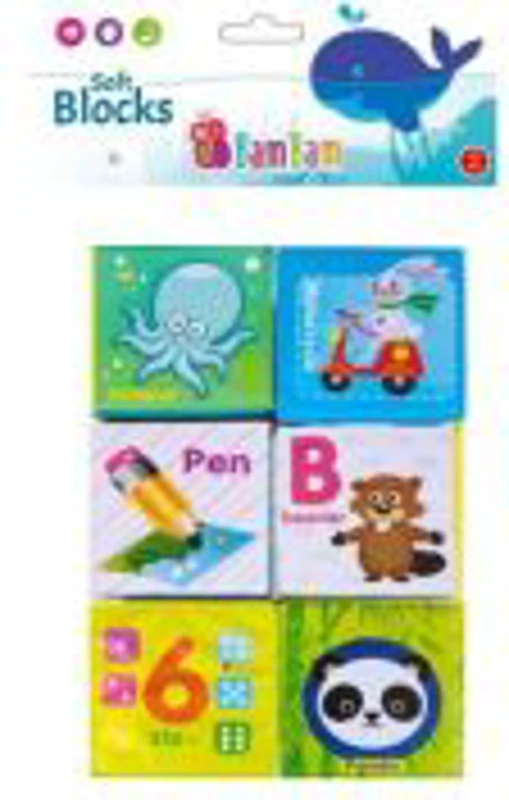 Jucarie de baie bebelusi, cuburi moi cu animale, cifre si litere, set 6 buc.,- Bam Bam 432485, 6+ luni