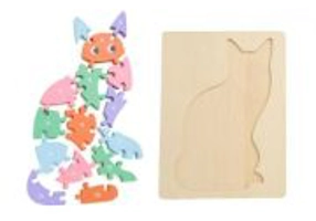 PUZZLE DIN LEMN, PISICA, 16 PIESE, MOMKI