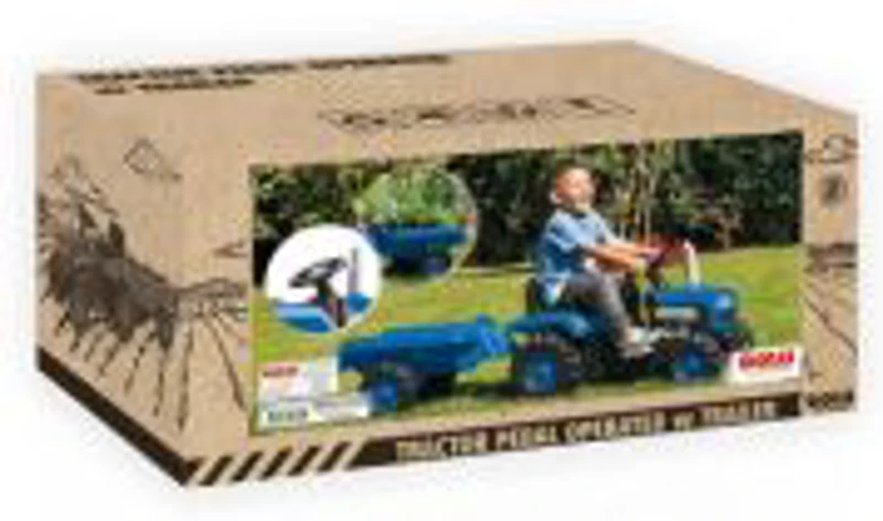 Tractor cu pedale si remorca, Albastru, 53x143x45 cm