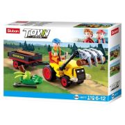 Set de constructie Farm, 110 piese, Tractor cu remorca lemne, Sluban