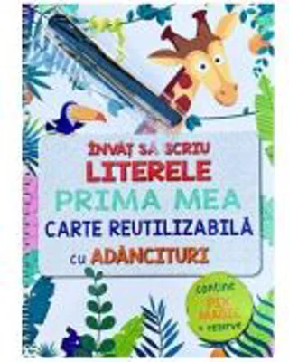 Invat sa scriu literele. Prima mea carte reutilizabila cu adancituri + pix magic si rezerve
