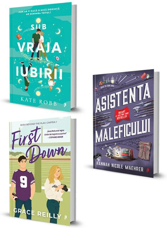 Pachet Sub vraja iubirii + First Down + Asistenta Maleficului. Set 3 carti
