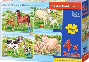 Puzzle 4 în 1 (8+12+15+20 piese) „Animal Moms and Babies”