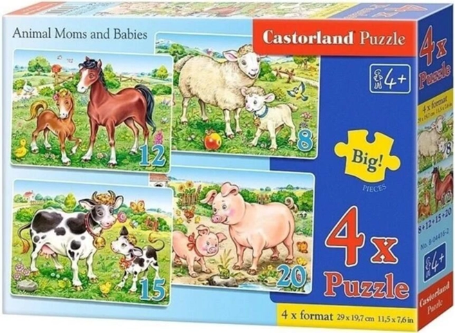 Puzzle 4 în 1 (8+12+15+20 piese) „Animal Moms and Babies”