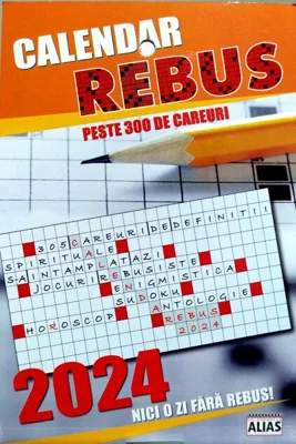 Mini calendar de perete Rebus 2024, format 12,5x9,5 cm, 365 file