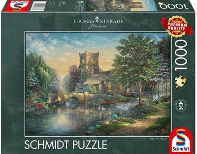 Puzzle 1000 piese Schmidt: Thomas Kinkade - Capelă din lemn de salcie