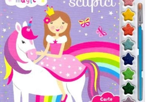 Unicornul magic. Pictăm cu sclipici. Carte de colorat cu pensulă și acuarele