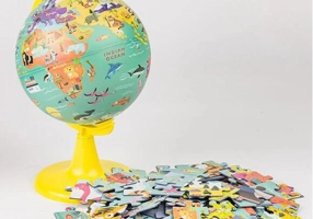 Glob pământesc My Wild World 15 cm, cu puzzle 100 piese