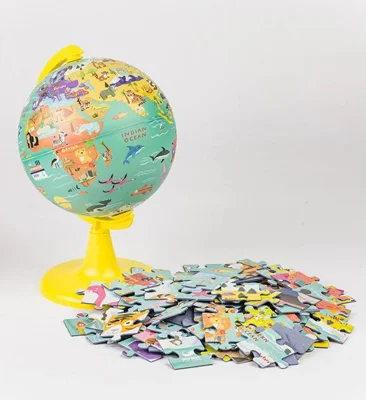 Glob pământesc My Wild World 15 cm, cu puzzle 100 piese