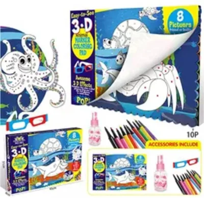 Carte de colorat lavabilă cu ochelari 3D - Oceanul