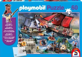 Puzzle Schmidt: Playmobil - Pirații, 60 piese + cadou: figurină Playmobil