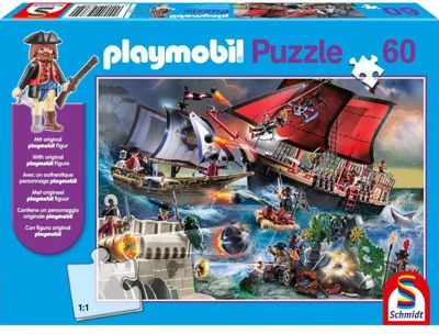 Puzzle Schmidt: Playmobil - Pirații, 60 piese + cadou: figurină Playmobil