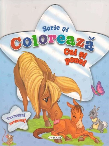 Scrie și colorează. Cai și ponei (albastru)