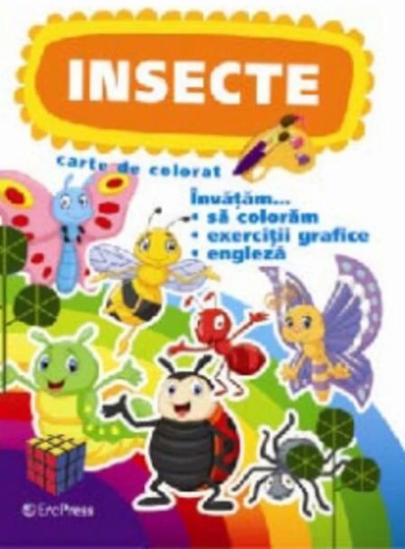 Insecte. Carte de colorat. Învățăm... să colorăm, exerciții grafice, engleză