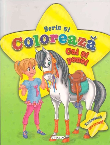 Scrie și colorează. Cai și ponei (verde)