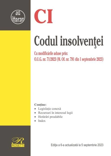 Codul insolvenţei - actualizat la 5 septembrie 2023