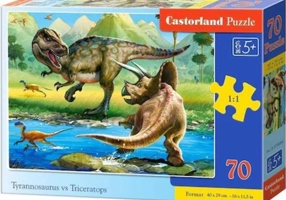 Puzzle 70 piese „Tyrannosaurus vs Triceratops”
