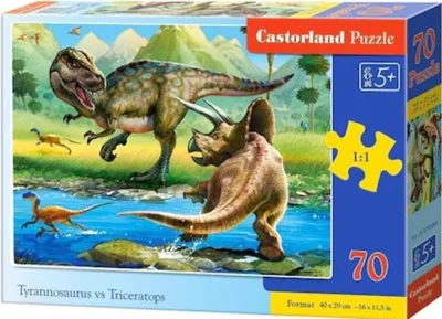 Puzzle 70 piese „Tyrannosaurus vs Triceratops”